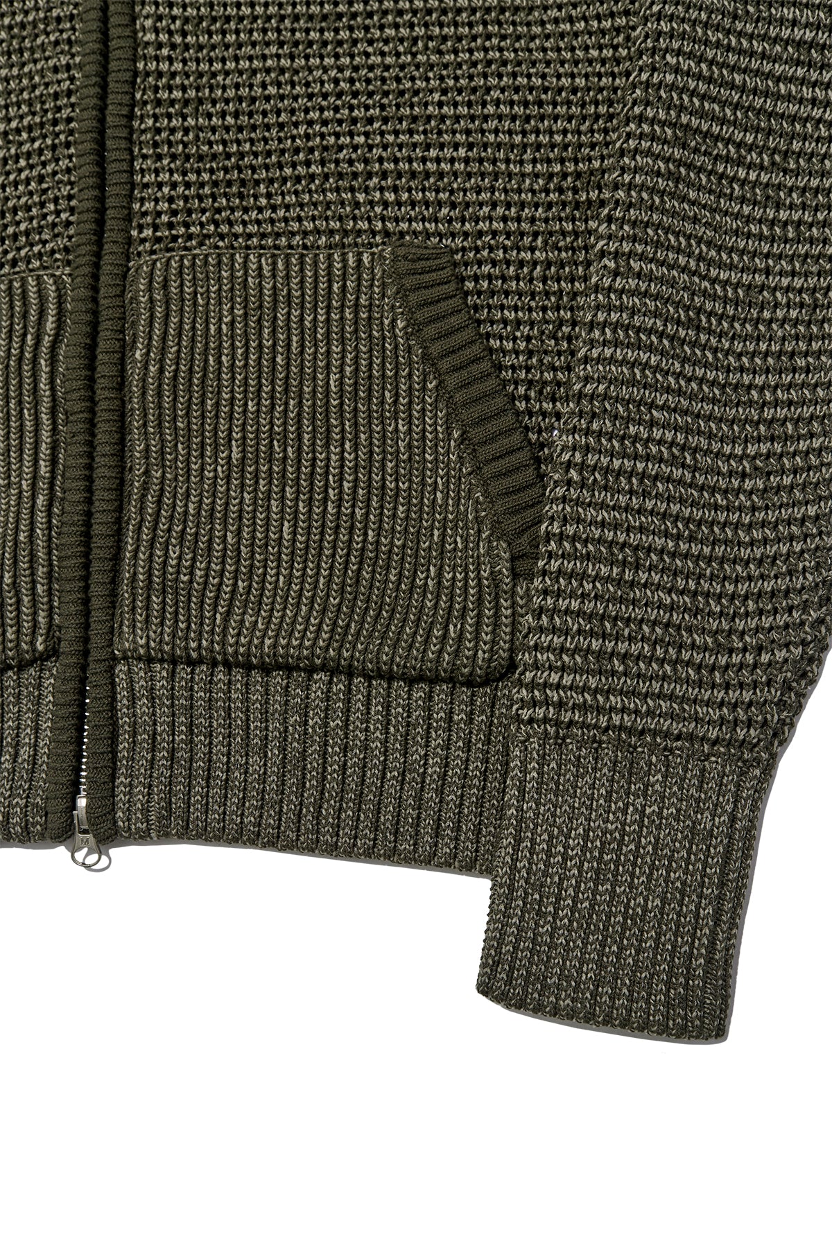 matinkim TWO TONE MESH KNIT HOODY ZIP UP IN KHAKI