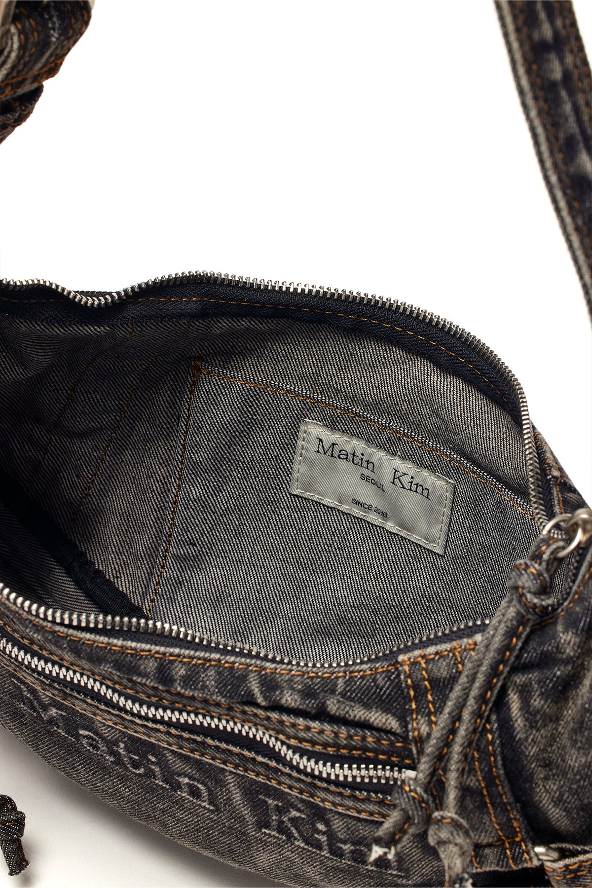 matinkim MATIN WASHED DENIM MINI HOBO BAG IN BLACK
