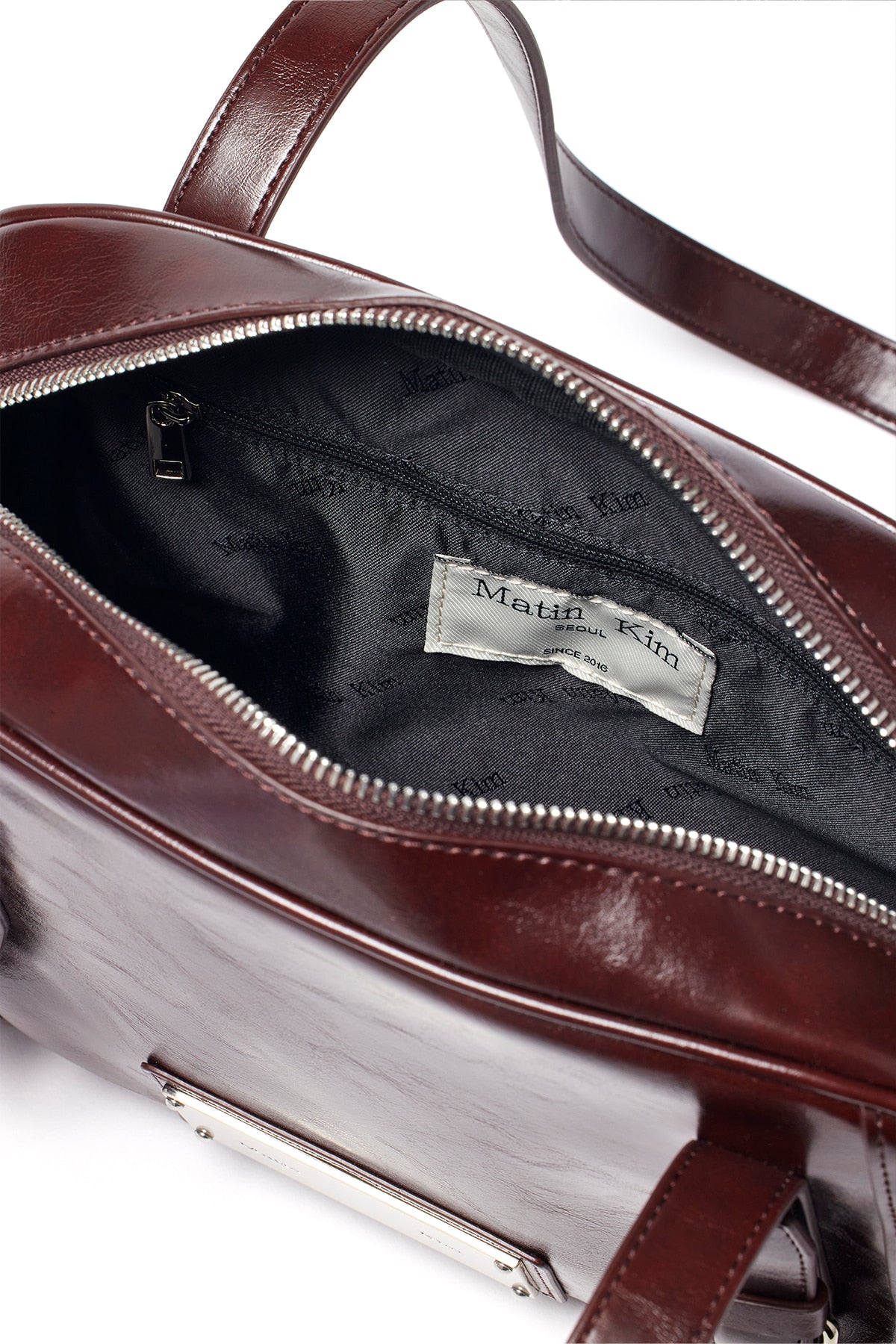matinkim BIKER DETAIL SQUARE SHOULDER BAG IN DARK BROWN