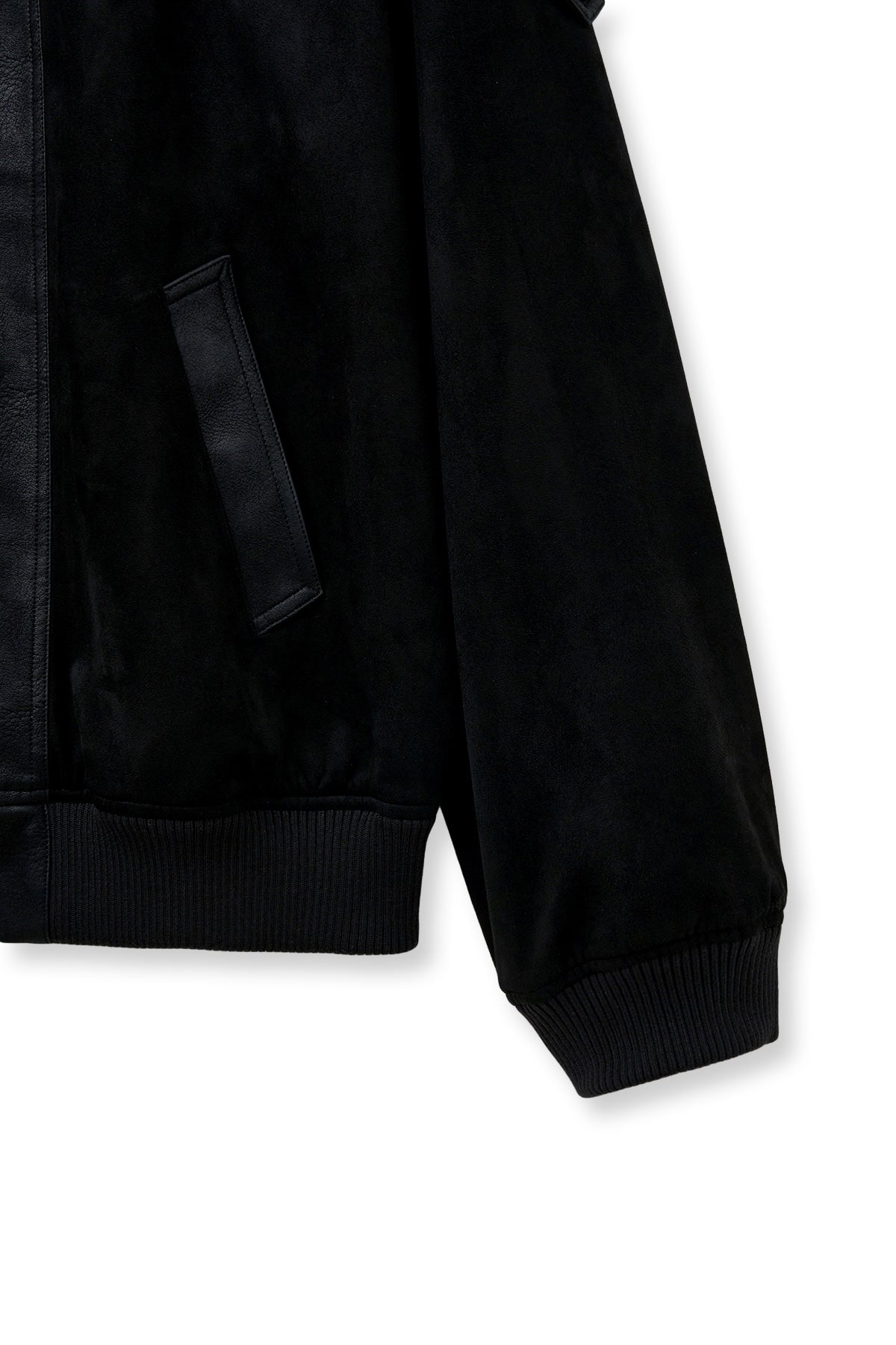 matinkim SUEDE MIX LEATHER ZIP UP JUMPER FOR MEN IN BLACK