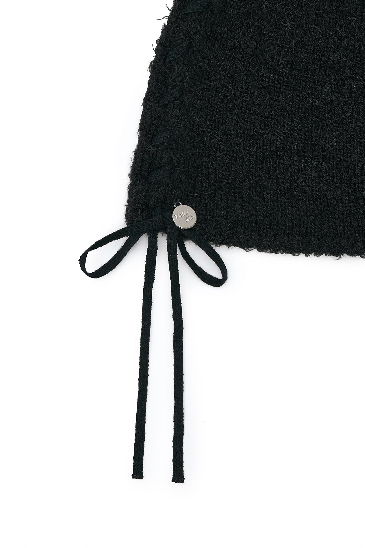 matinkim RIBBON TIE KNIT BEANIE IN BLACK