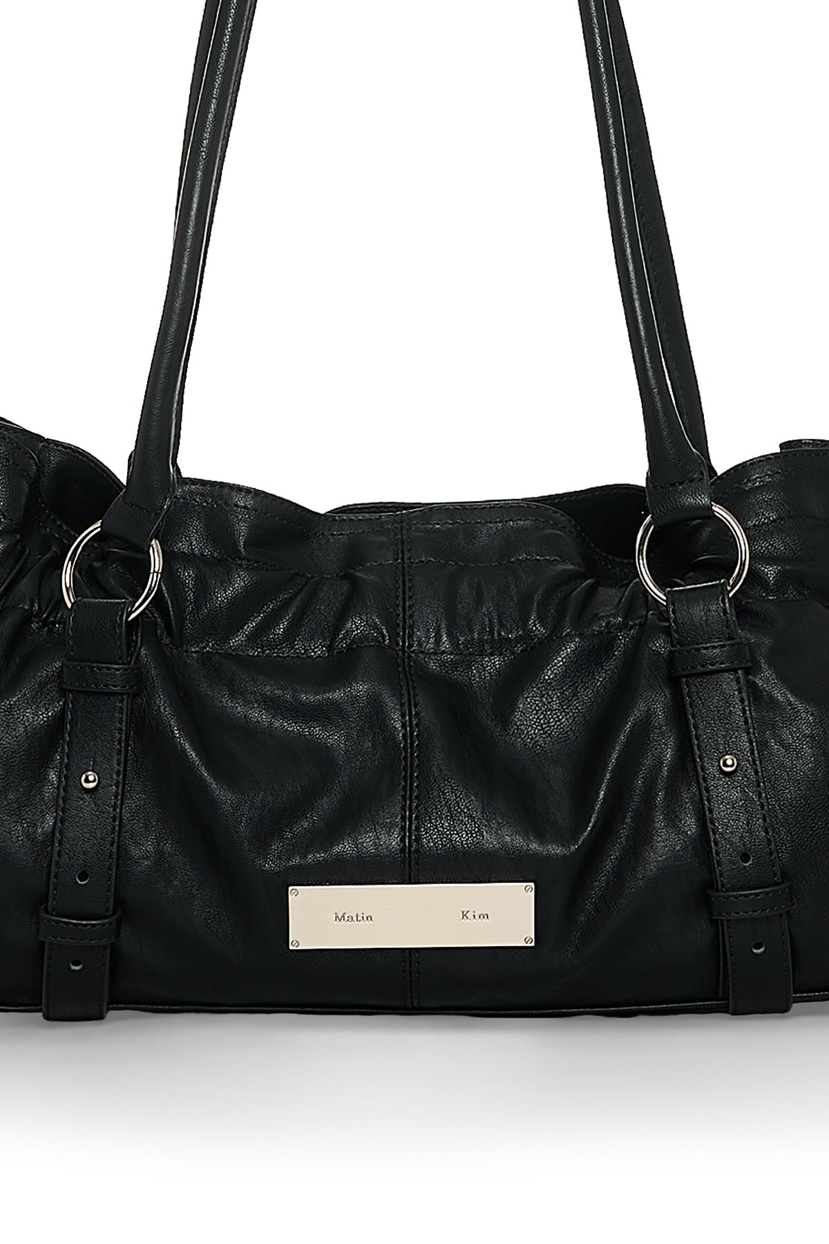 matinkim SHIRRING TIE BUCKLE SHOULDER BAG IN BLACK