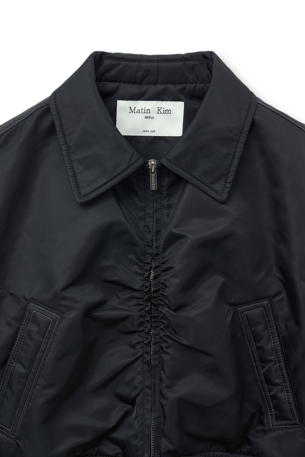 matinkim APPLIQUE LOGO SHIRRING BOMBER JUMPER FOR WOMEN IN BLACK