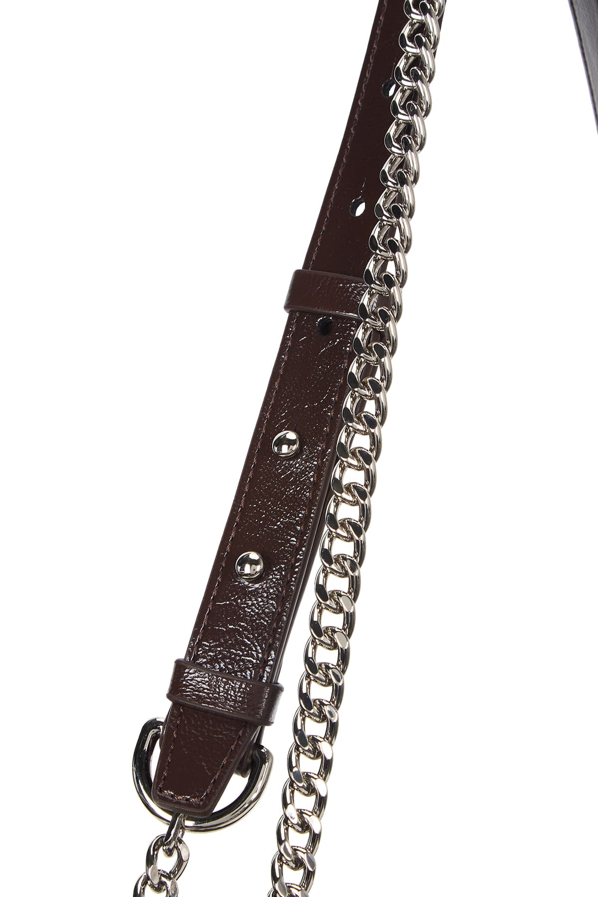 matinkim GLOSSY QUILTING MEDIUM CHAIN BAG IN DARK BROWN