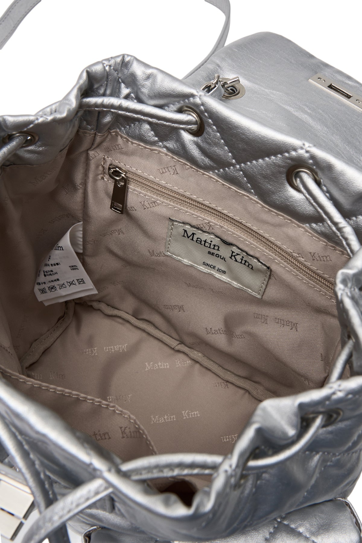 matinkim DOUBLE POCKET QUILTING MINI BACKPACK IN SILVER