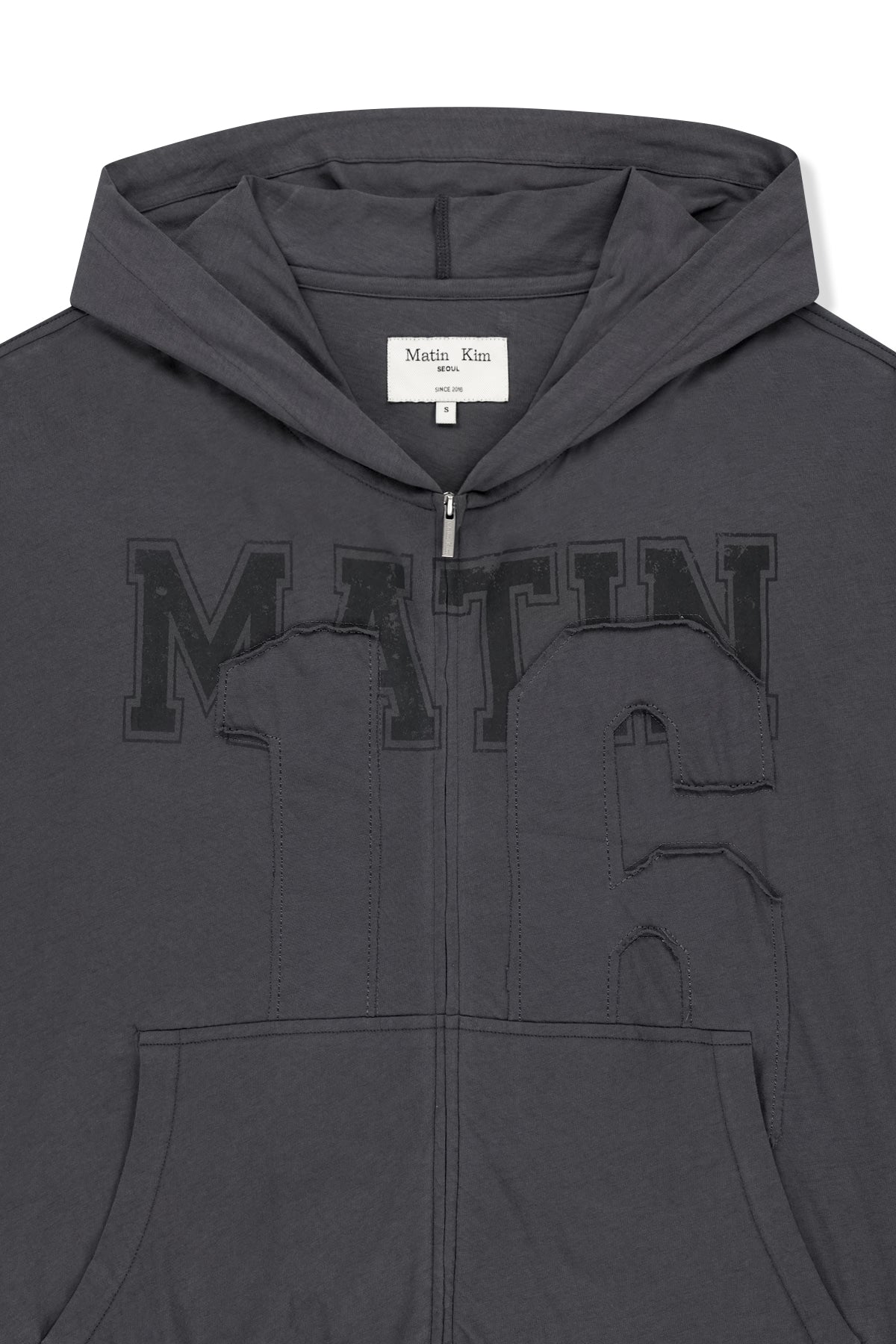 matinkim MATIN 16 APPLIQUE LOGO HOODY ZIP UP IN DARK NAVY