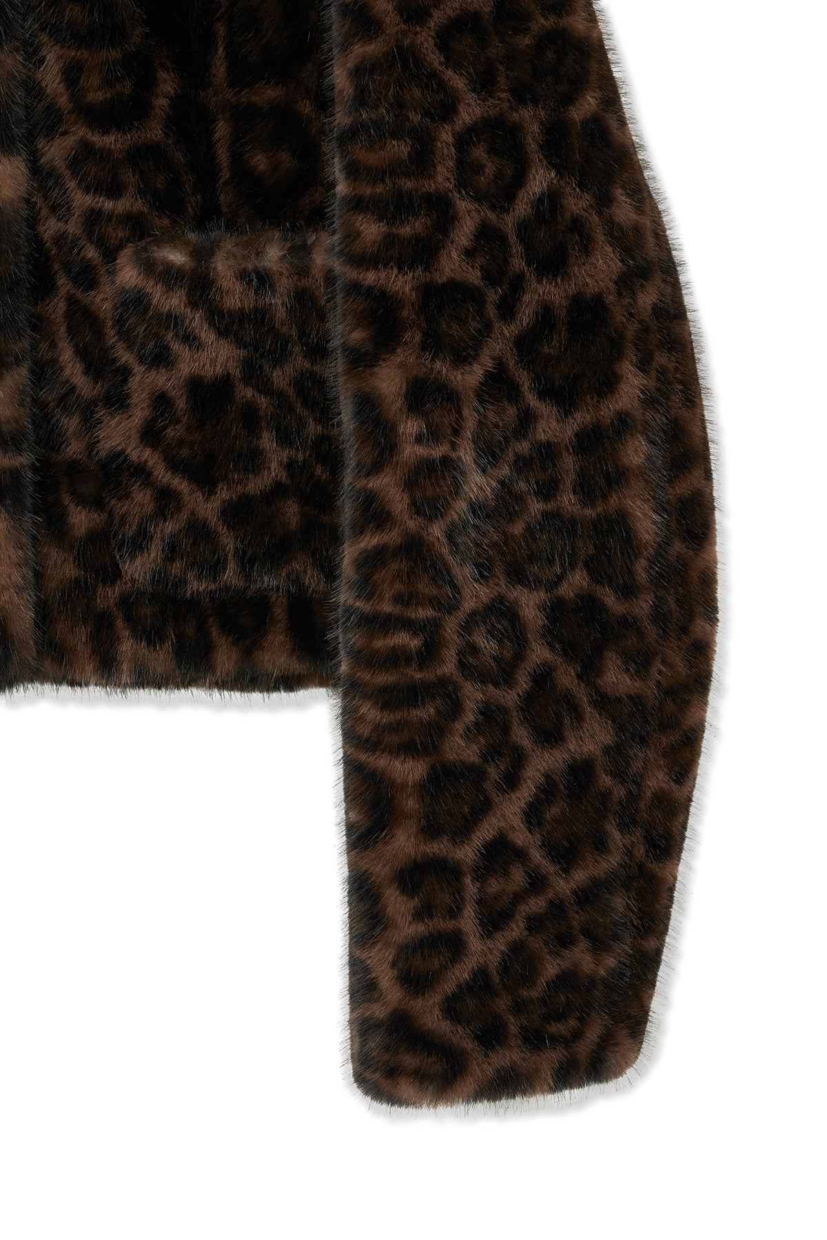 matinkim LEOPARD FUR CROP JACKET IN BROWN