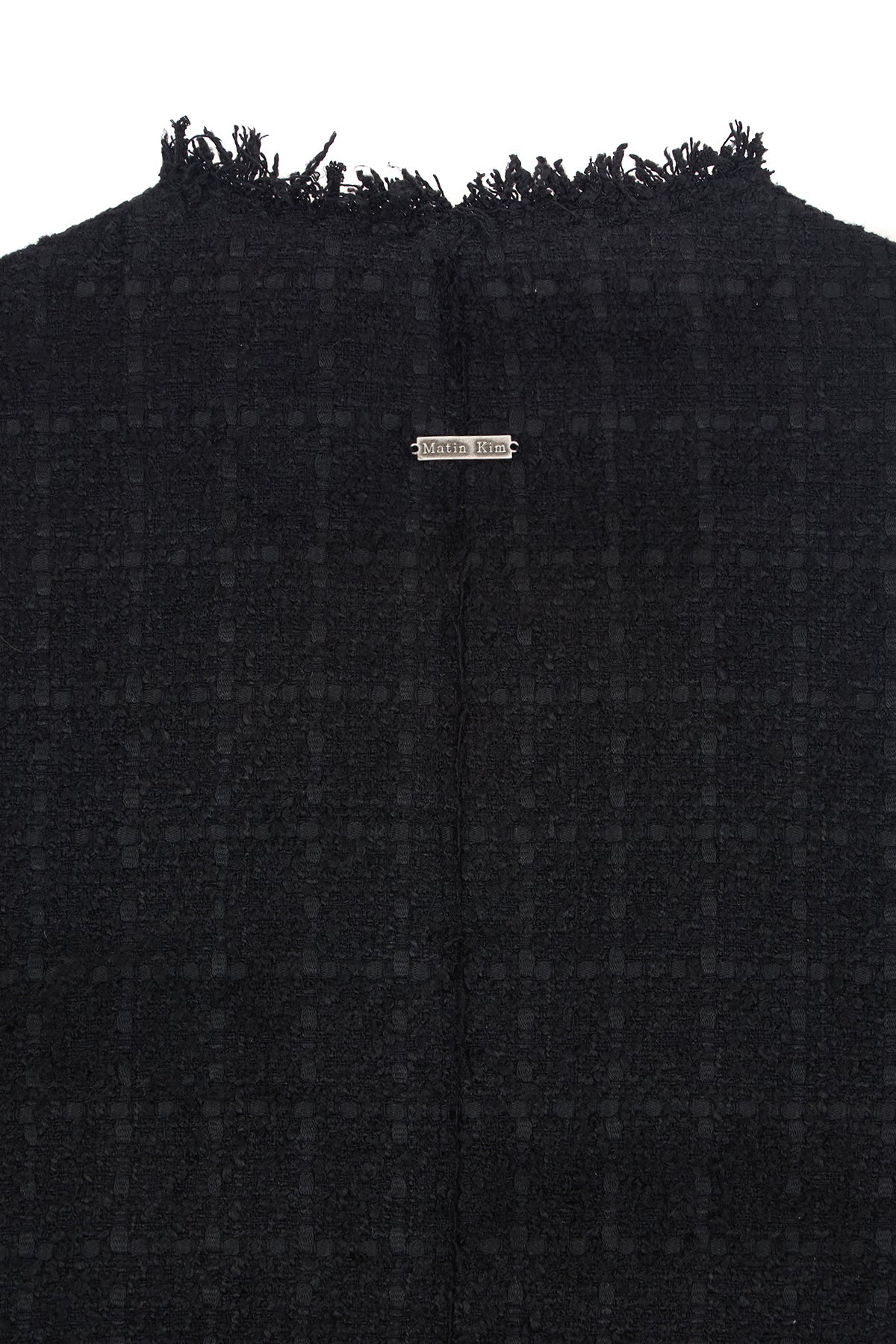 matinkim TWO WAY COLLARLESS TWEED JACKET IN BLACK