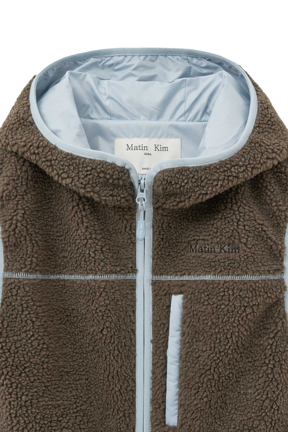 matinkim FLEECE HOODY VEST IN DARK BROWN