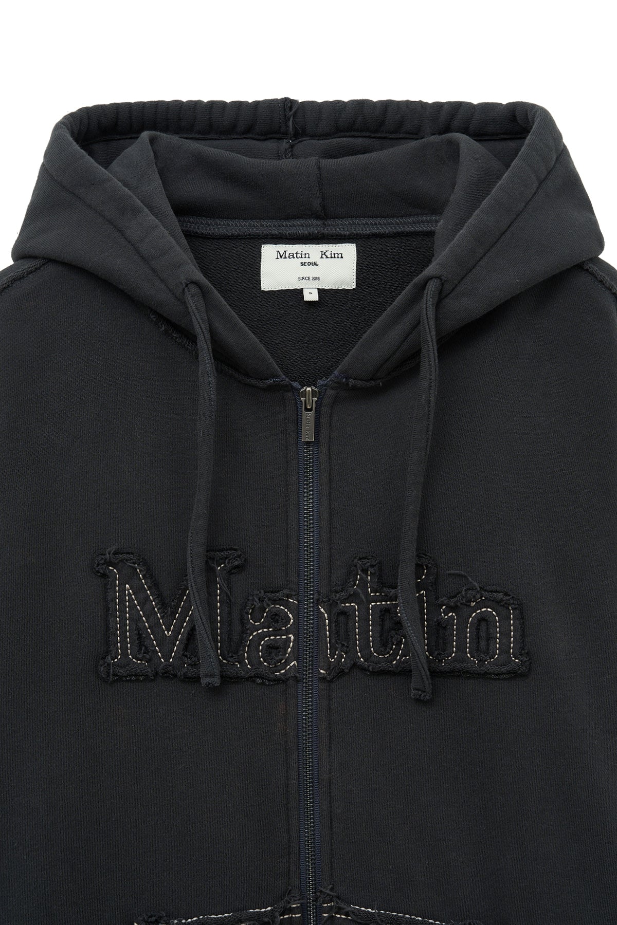 matinkim RAW CUT APPLIQUE HOODY ZIP UP IN CHARCOAL