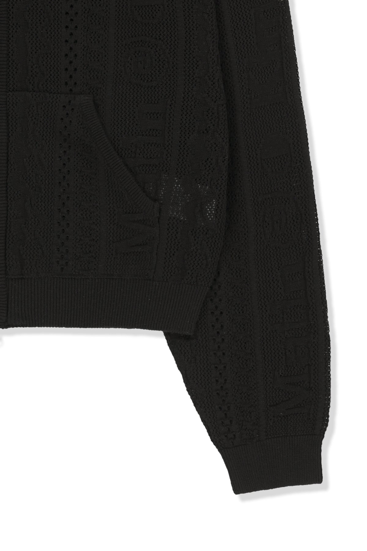 matinkim MESH LOGO KNIT HOODY ZIP UP IN BLACK