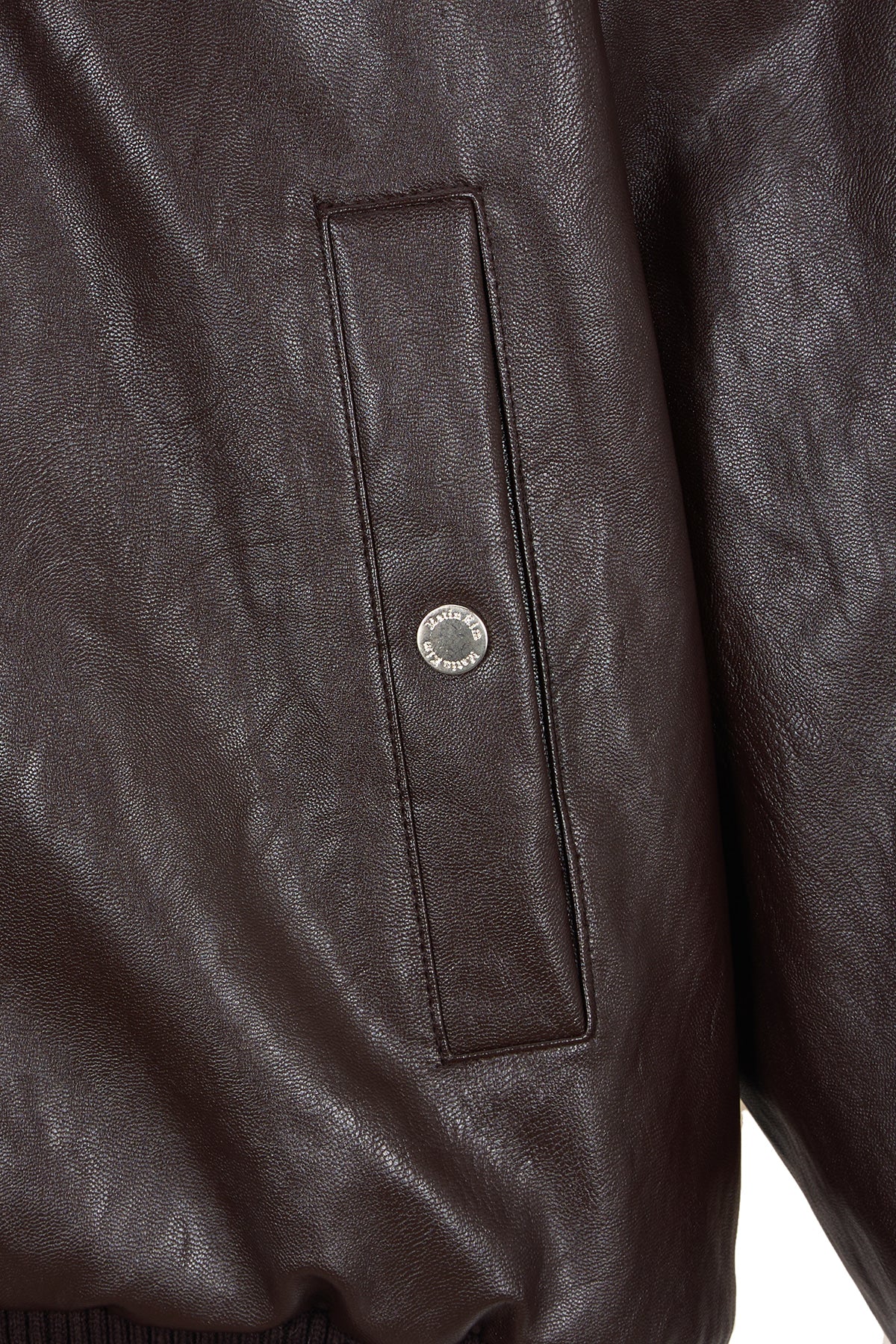 matinkim FAUX LEATHER ZIP UP HOODY IN BROWN