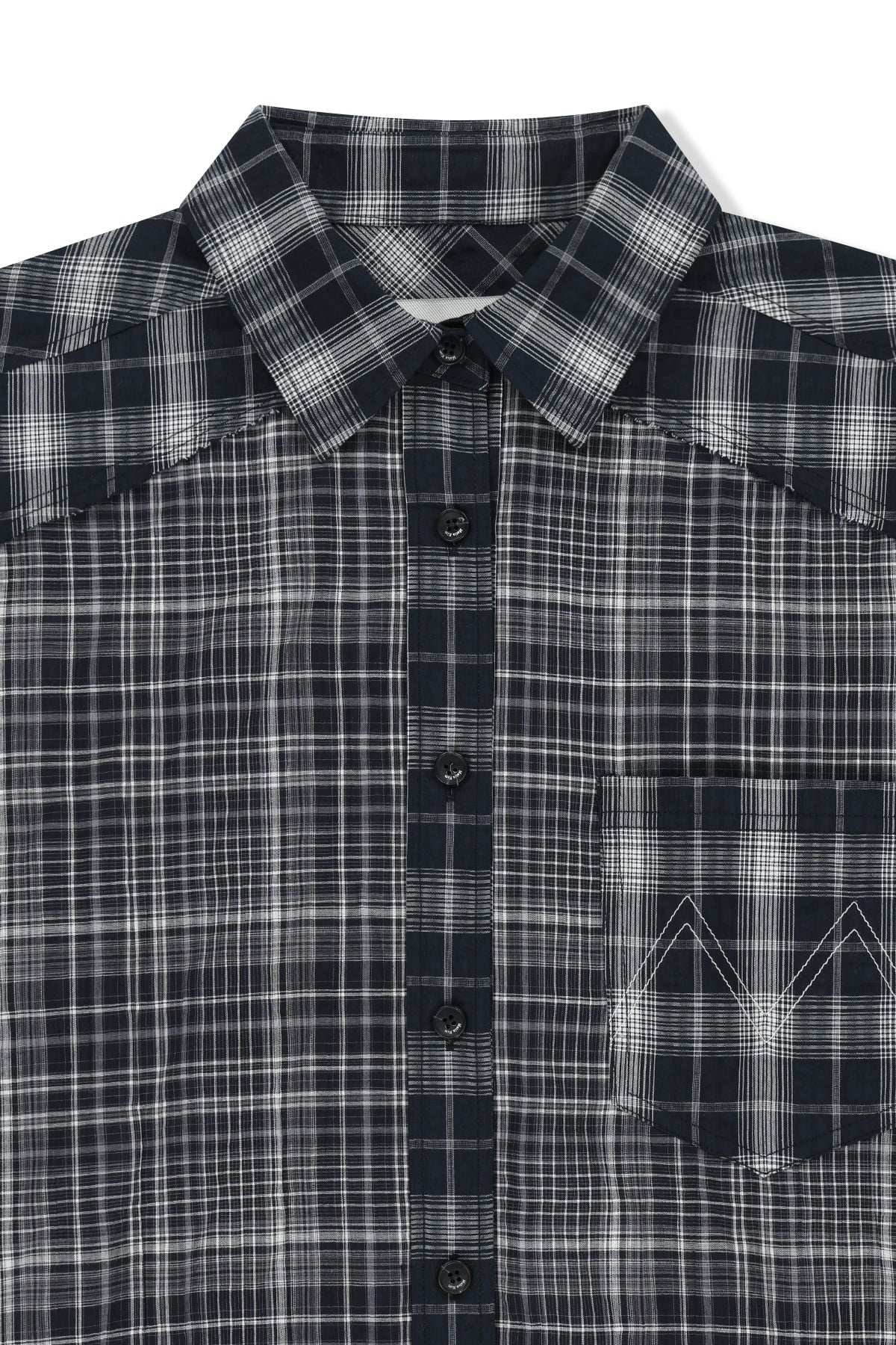 matinkim MIXED CHECK OVER FIT SHIRT IN NAVY