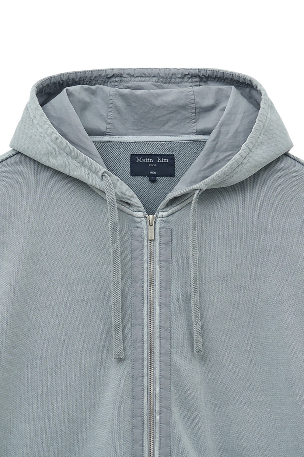 matinkim BACK LOGO PIGMENT DYED ZIP UP HOODY FOR MEN IN LIGHT GREY