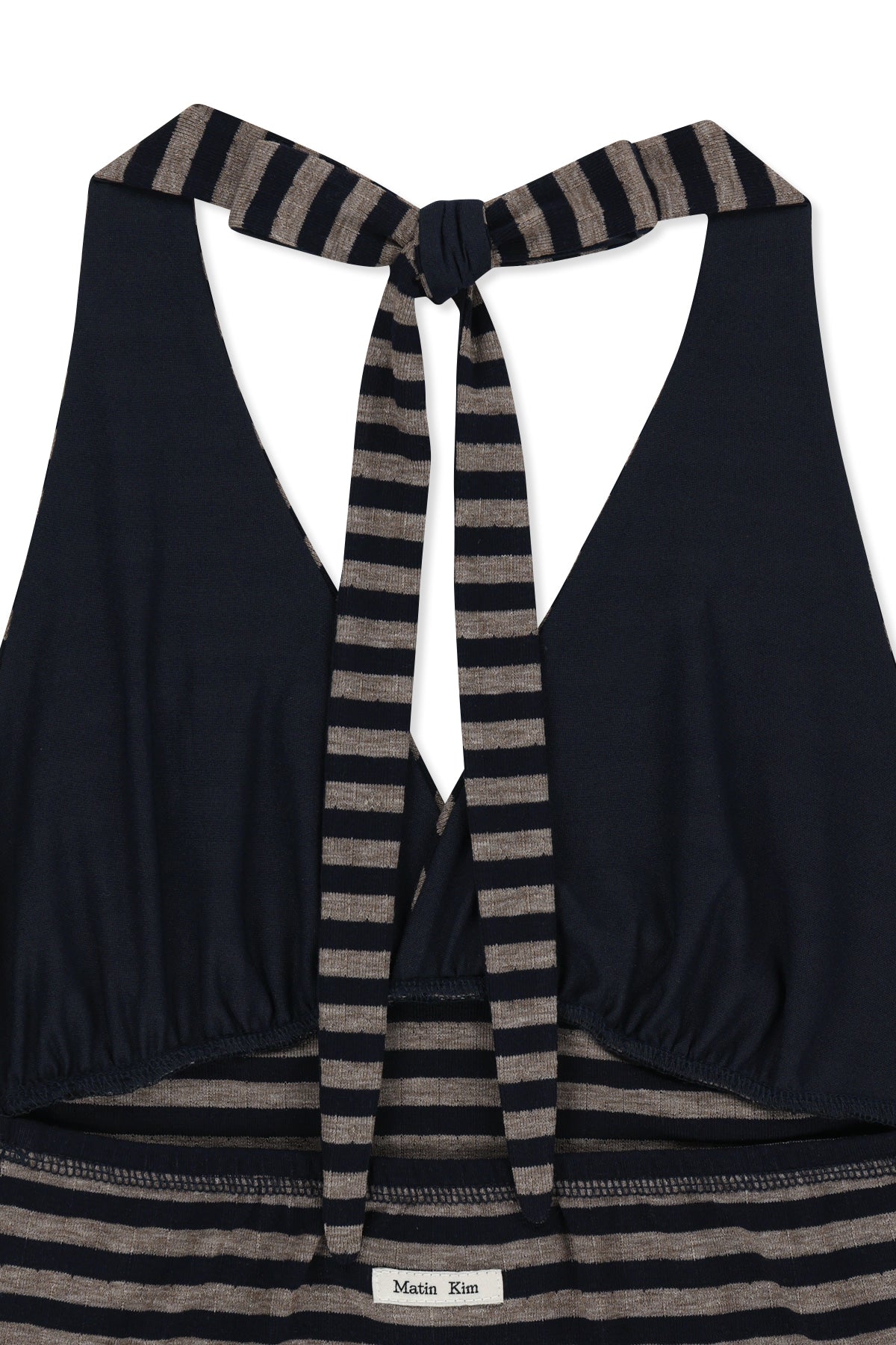 matinkim STRIPED HALTER NECK TOP IN NAVY