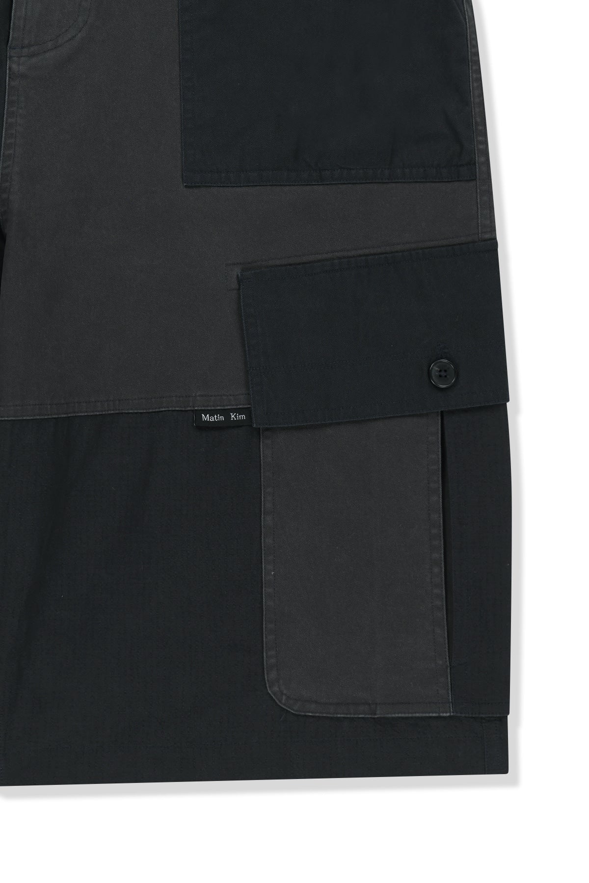 matinkim PATCHWORK CARGO BERMUDA PANTS FOR MEN IN CHARCOAL