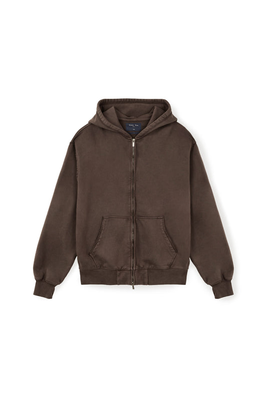 matinkim BACK LOGO WASHED HOODY ZIP UP FOR MEN IN COCOA