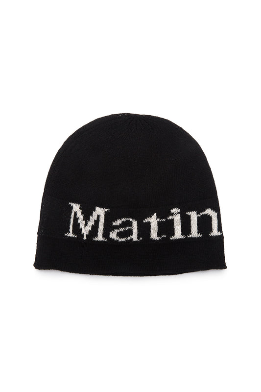 matinkim LOGO LINEN SHORT BEANIE IN BLACK