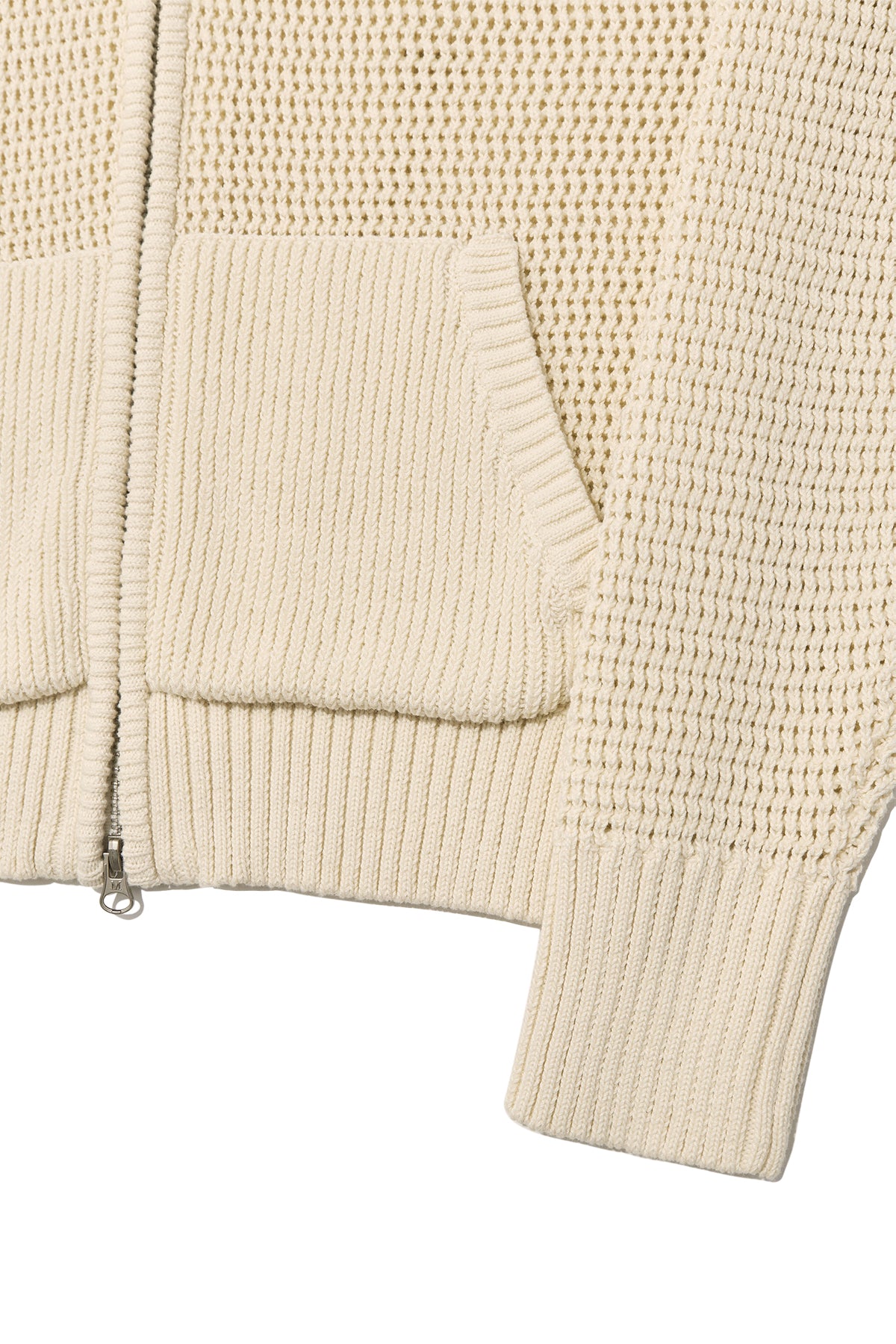matinkim TWO TONE MESH KNIT HOODY ZIP UP IN IVORY