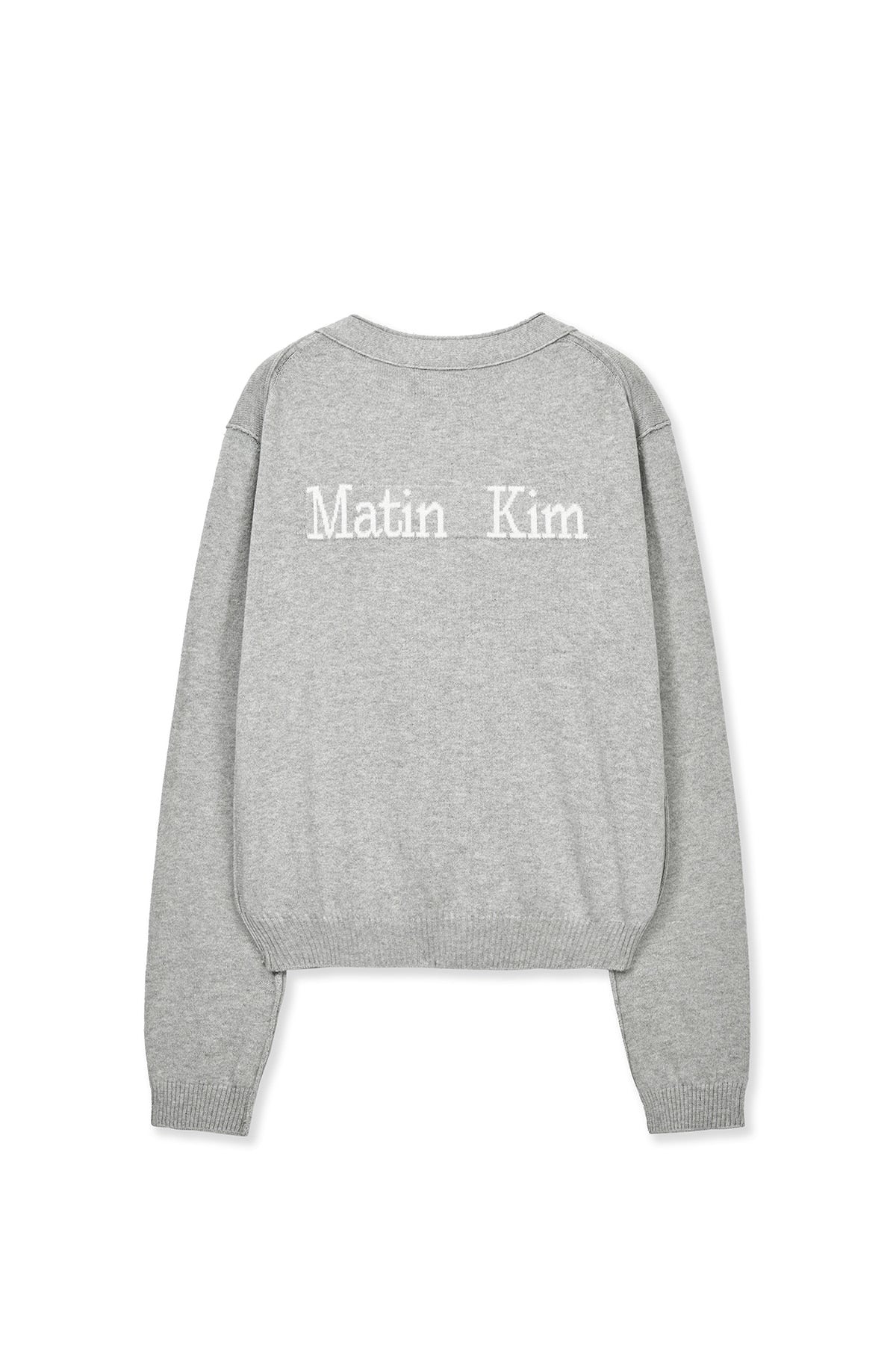 matinkim BACK LOGO SNAP BUTTON CARDIGAN IN GREY