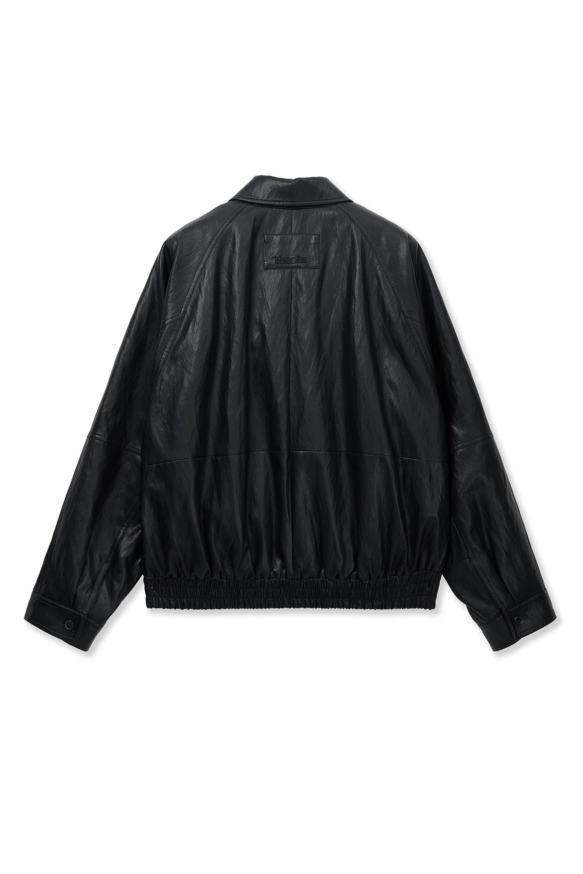 matinkim SMALL LOGO QUILTED FAUX LEATHER ZIP UP JUMPER IN BLACK