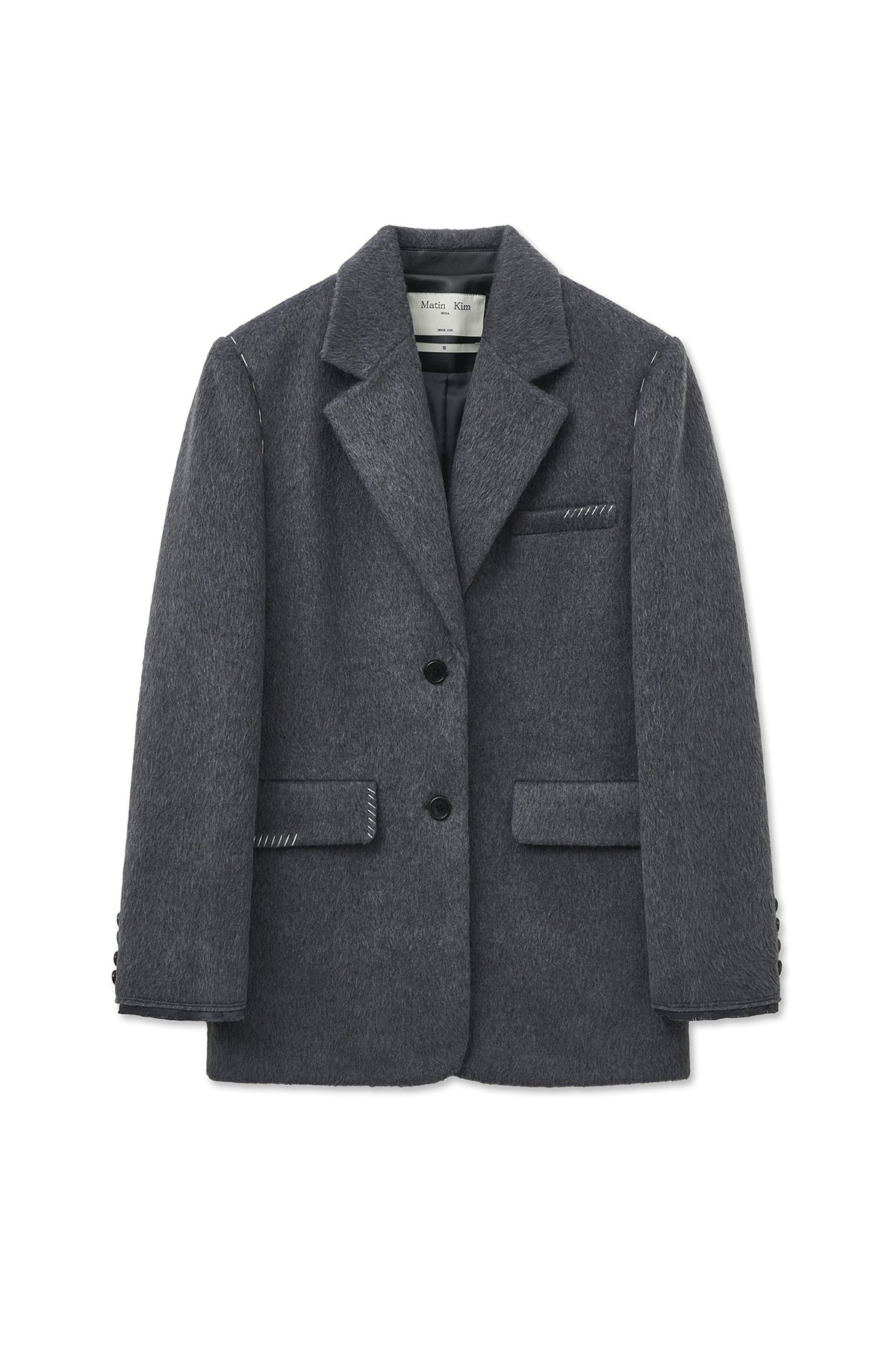 matinkim HAIRY OVERFIT STITCH SINGLE JACKET IN GREY