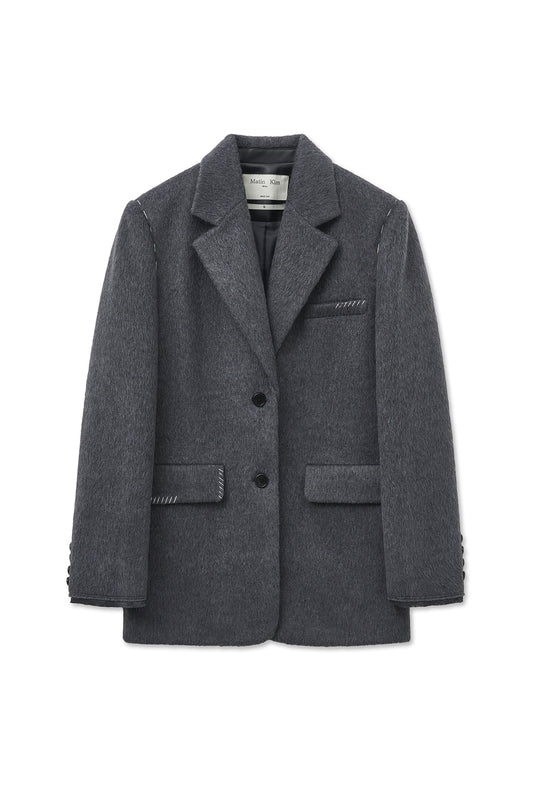 matinkim HAIRY OVERFIT STITCH SINGLE JACKET IN GREY
