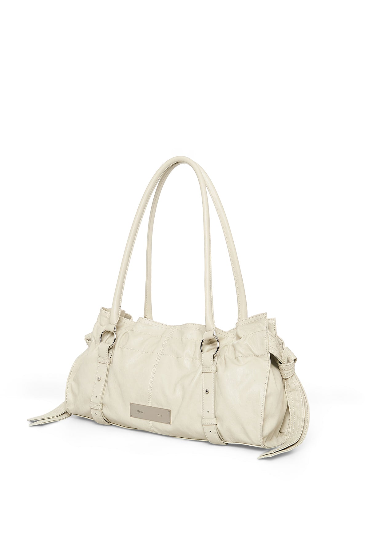 matinkim SHIRRING TIE BUCKLE SHOULDER BAG IN BEIGE
