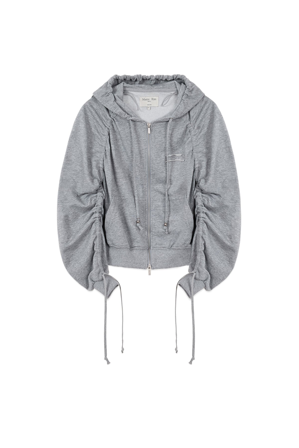 matinkim SLEEVE STRING DETAIL HOODY ZIP UP IN GREY