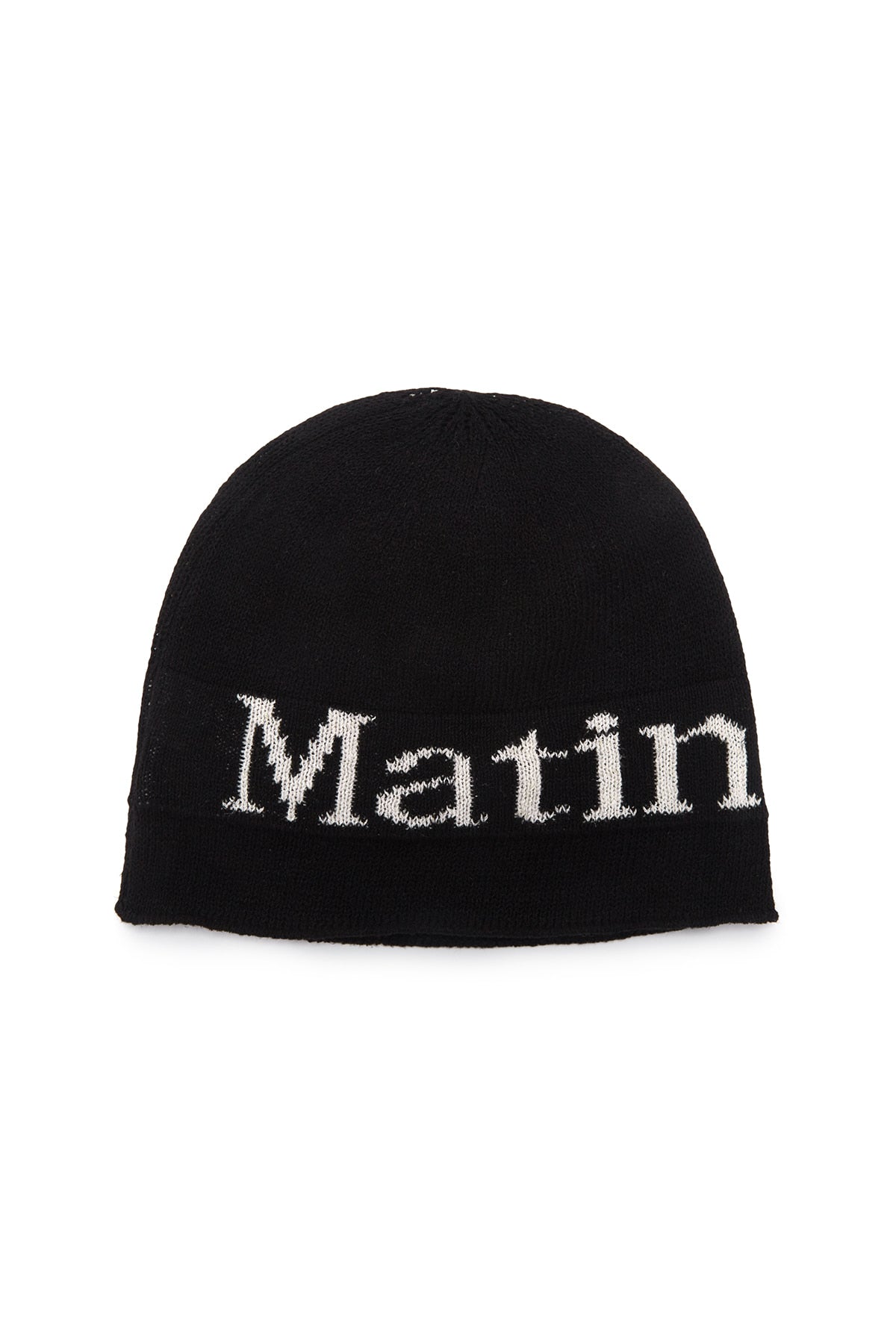 matinkim LOGO LINEN SHORT BEANIE IN BLACK