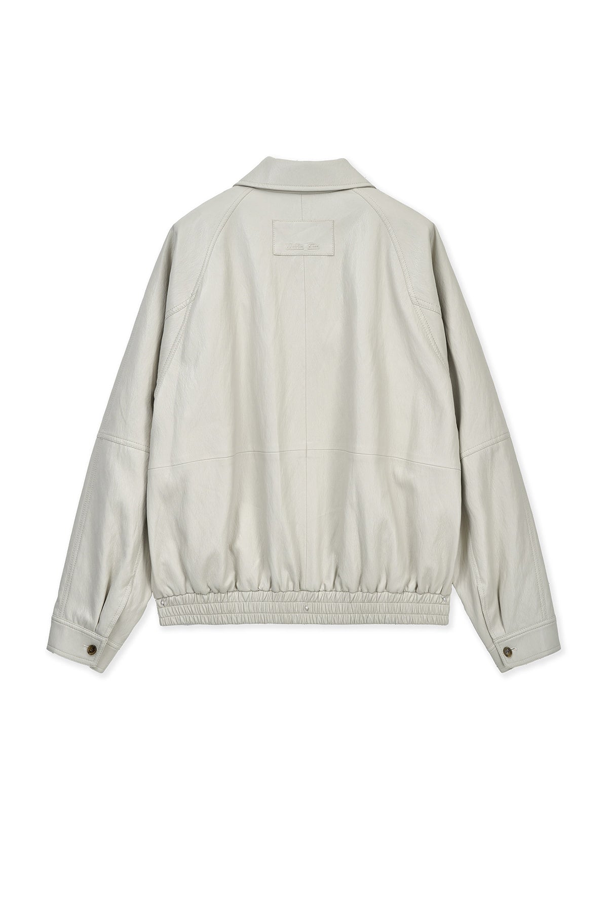 matinkim SMALL LOGO FAUX LEATHER ZIP UP JUMPER IN LIGHT GREY