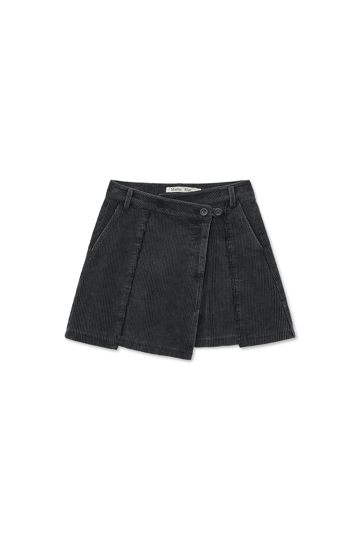 matinkim WASHED CORDUROY WRAP SKIRT IN BLACK
