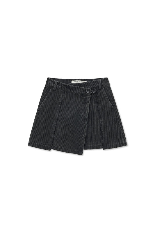 matinkim WASHED CORDUROY WRAP SKIRT IN BLACK