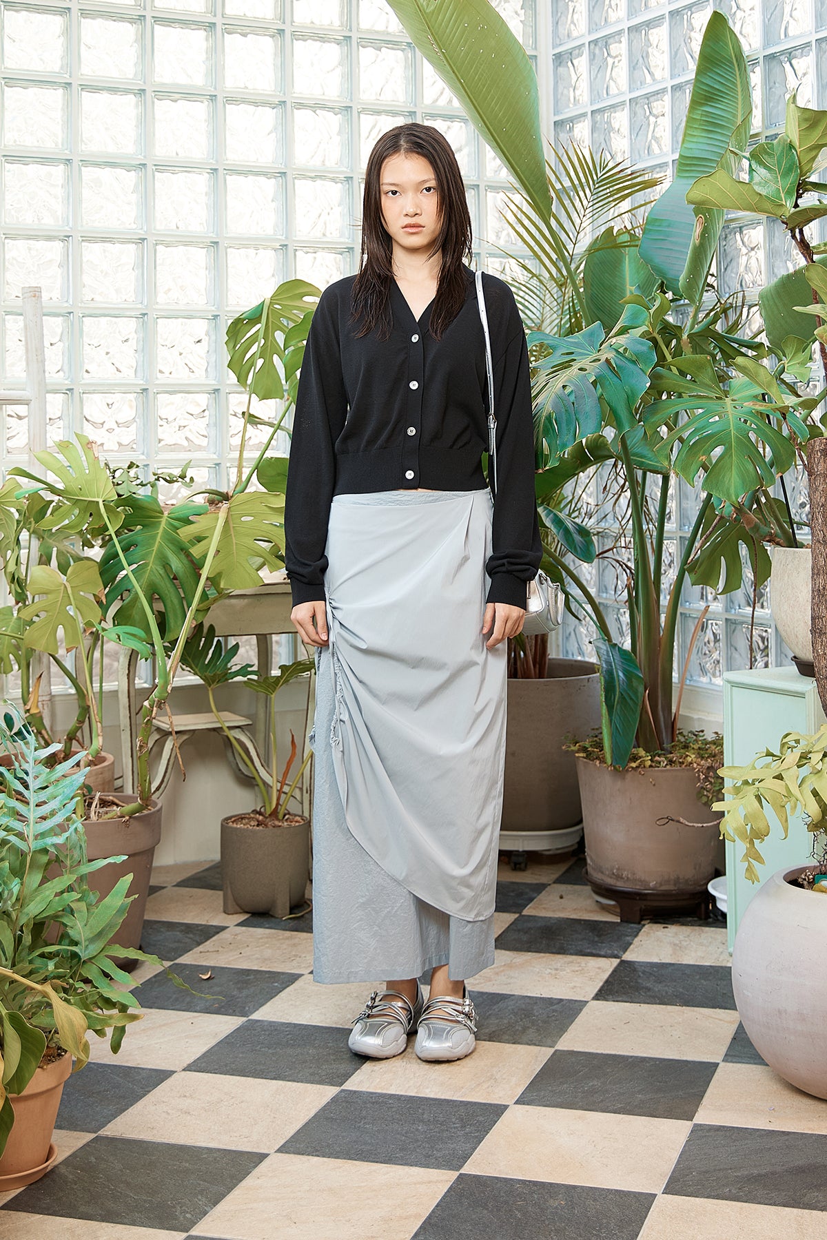 matinkim BACK LOGO SEE THROUGH CARDIGAN FOR WOMEN IN BLACK