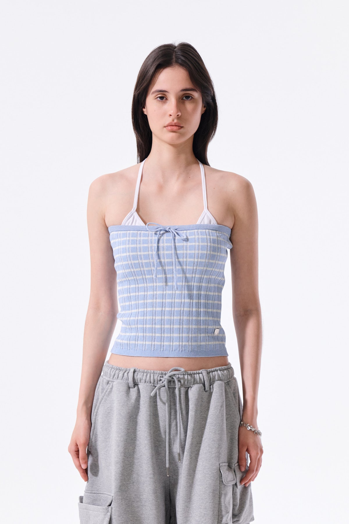 matinkim STRIPE KNIT TUBE TOP IN LIGHT BLUE