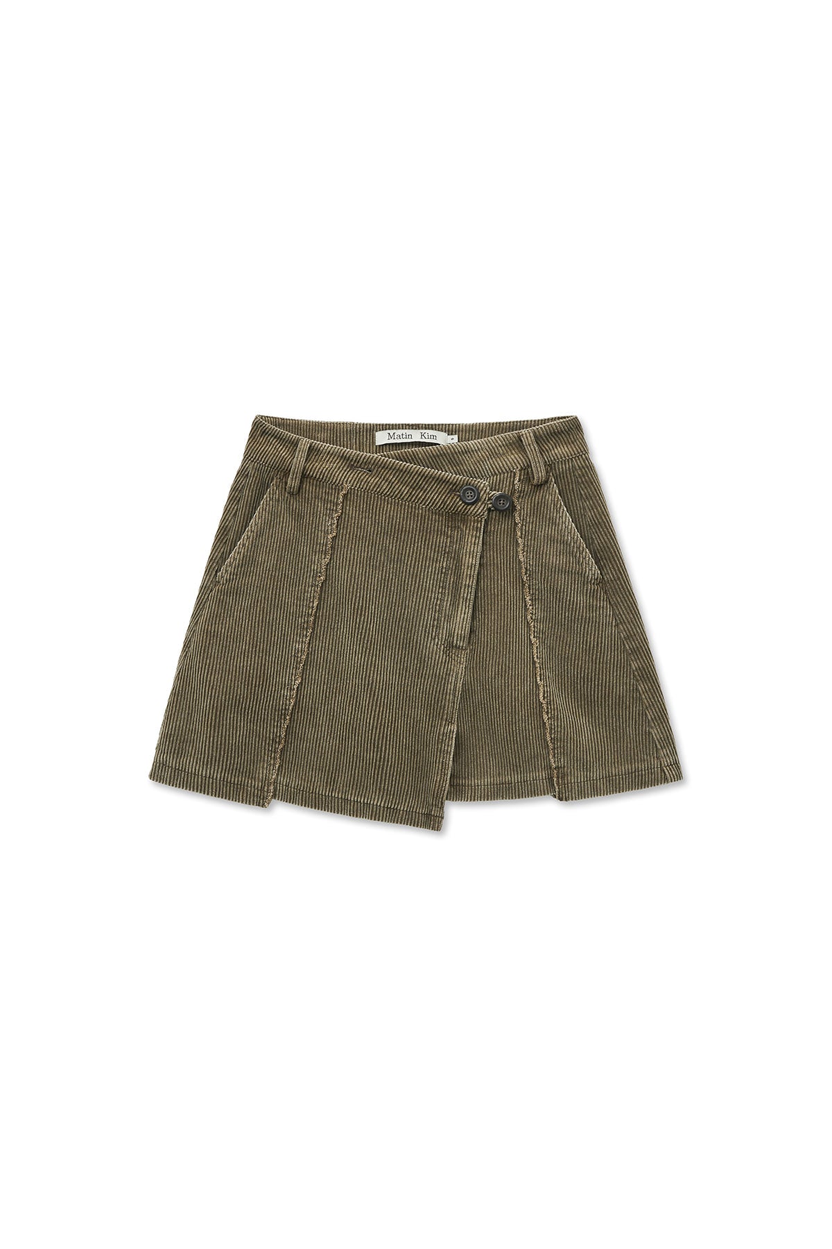 matinkim WASHED CORDUROY WRAP SKIRT IN KHAKI