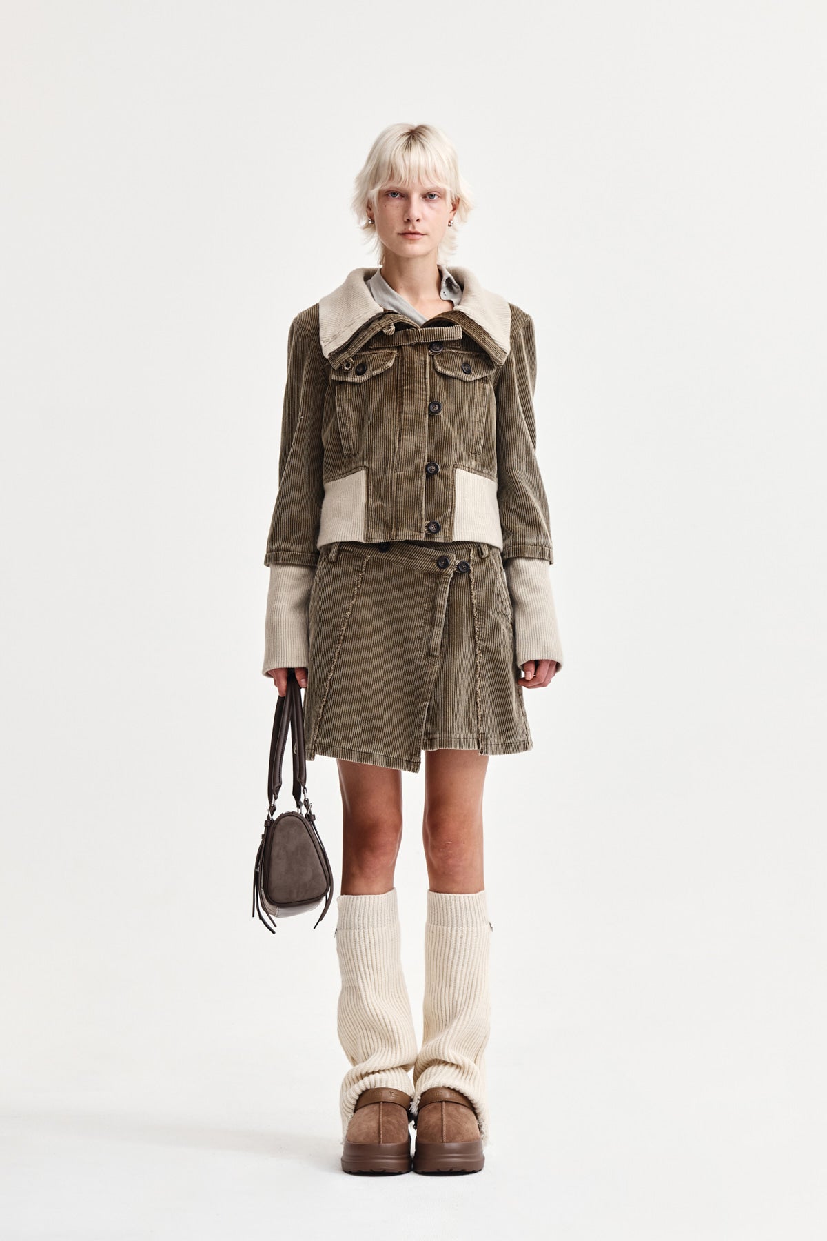 matinkim WASHED CORDUROY WRAP SKIRT IN KHAKI