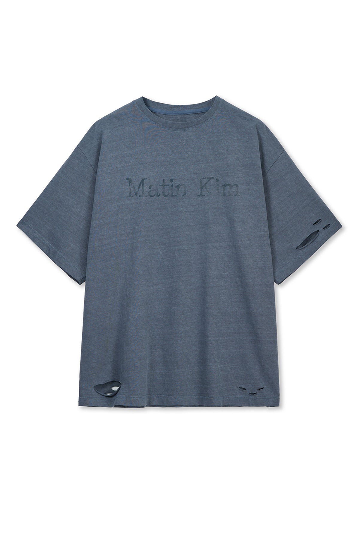 matinkim DISTRESSED LOGO TOP IN SMOKE BLUE