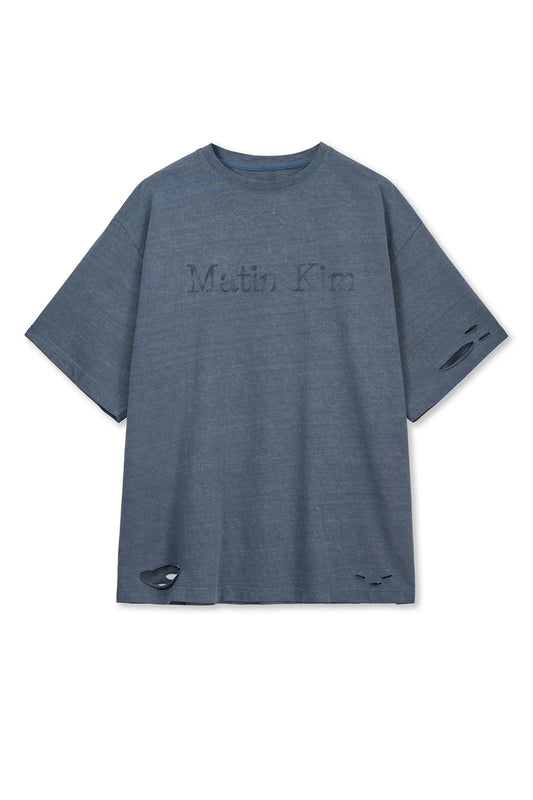 matinkim DISTRESSED LOGO TOP IN SMOKE BLUE