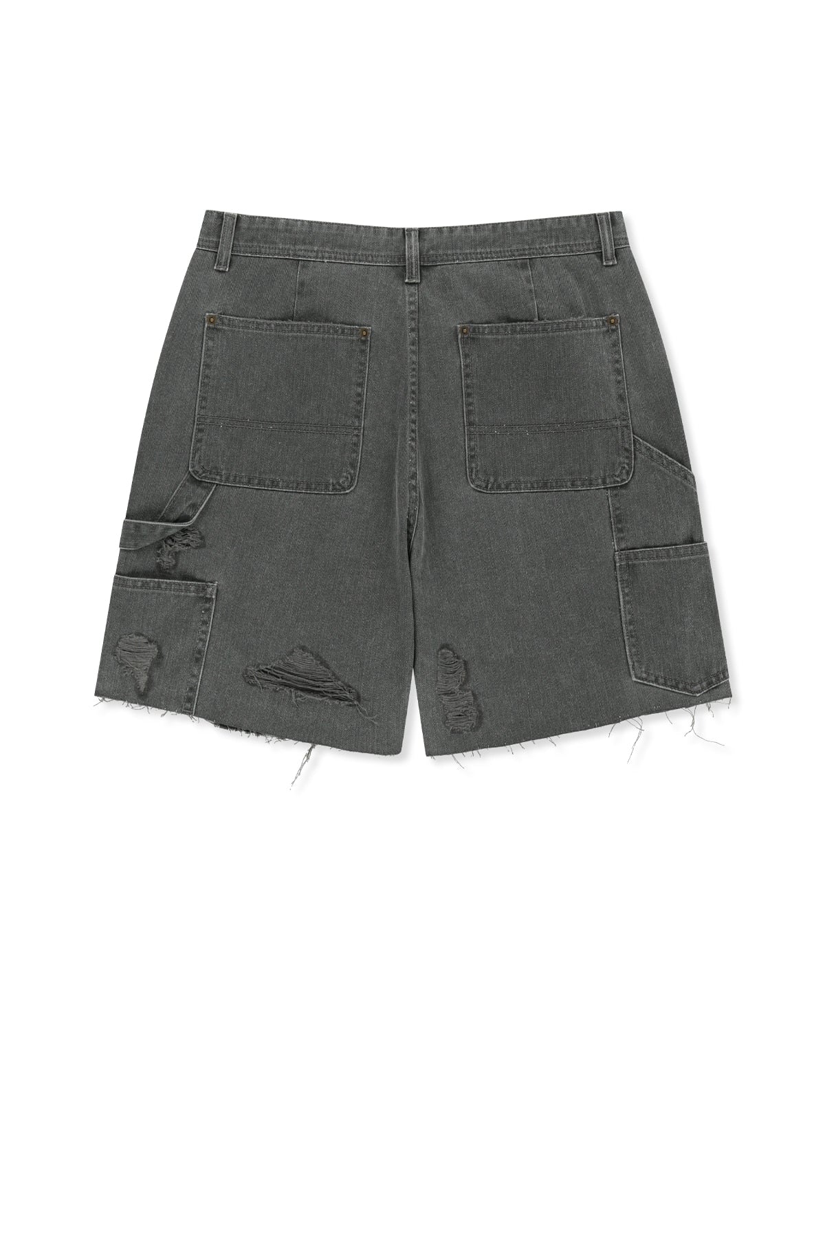 matinkim HERINGBONE RAW CUT DENIM SHORTS IN GREY