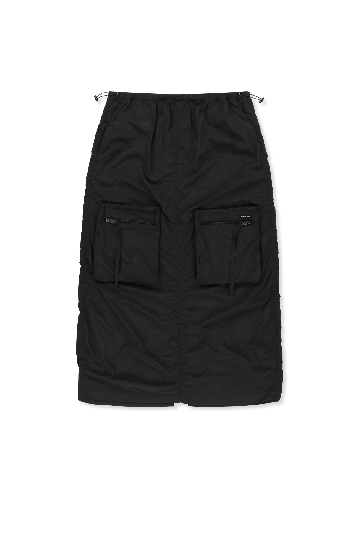 matinkim PATCH POCKET SHIRRING NYLON SKIRT IN BLACK