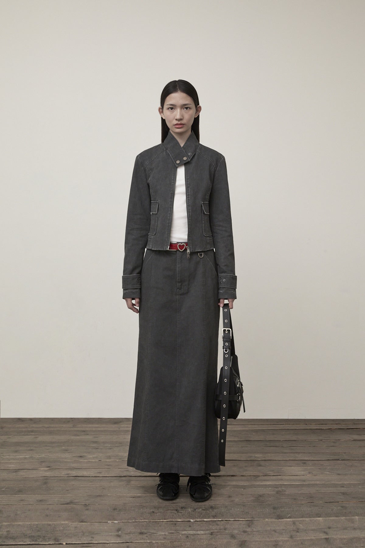 matinkim WASHED MERMAID LONG SKIRT IN CHARCOAL
