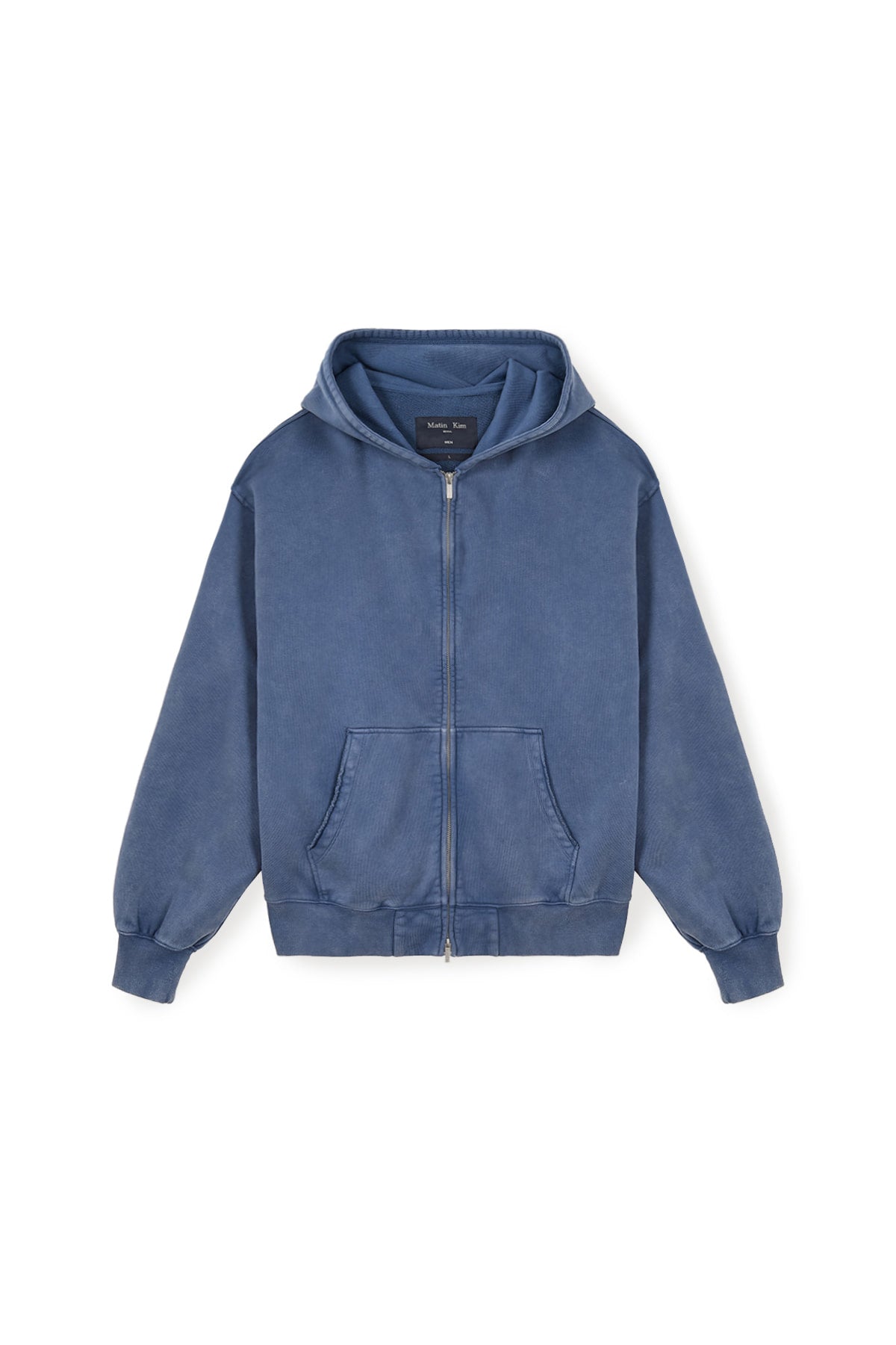 matinkim BACK LOGO WASHED HOODY ZIP UP FOR MEN IN BLUE