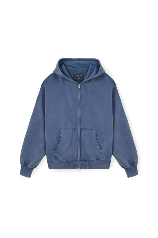 matinkim BACK LOGO WASHED HOODY ZIP UP FOR MEN IN BLUE