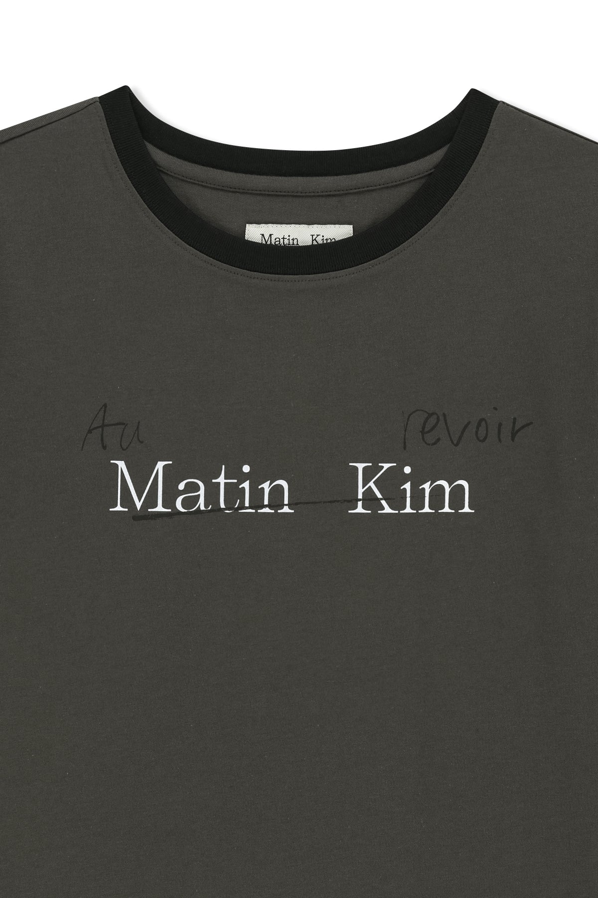 matinkim TONAL RIB LOGO CROP TOP IN CHARCOAL