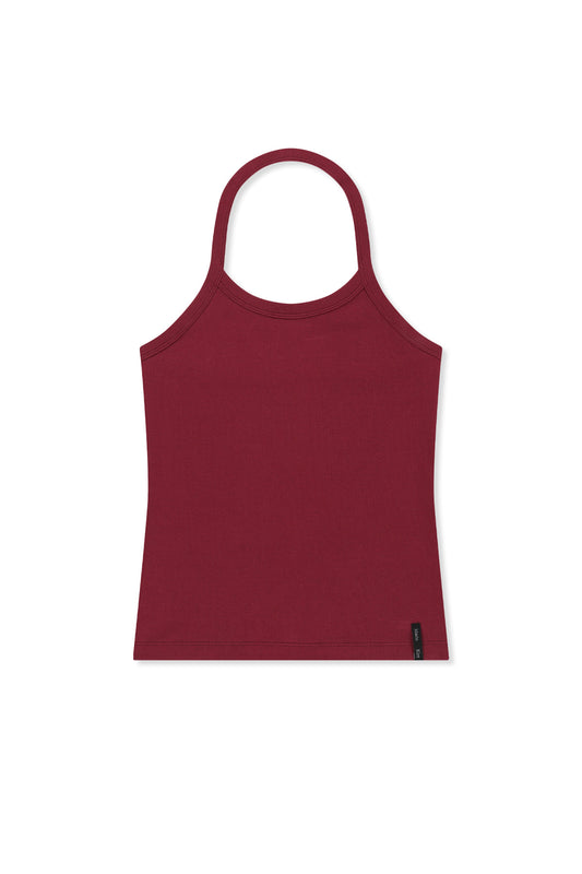 matinkim LABEL DETAIL HALTER TANK TOP IN WINE