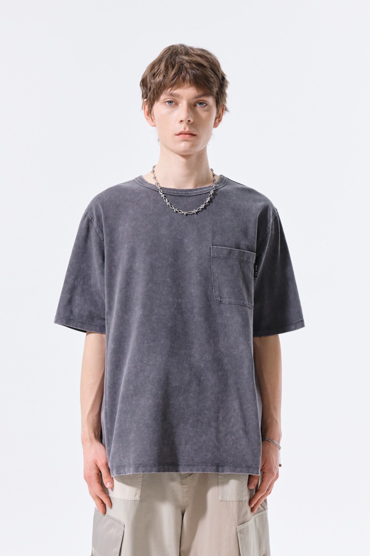 matinkim VINTAGE WASHED POCKET TOP FOR MEN IN CHARCOAL