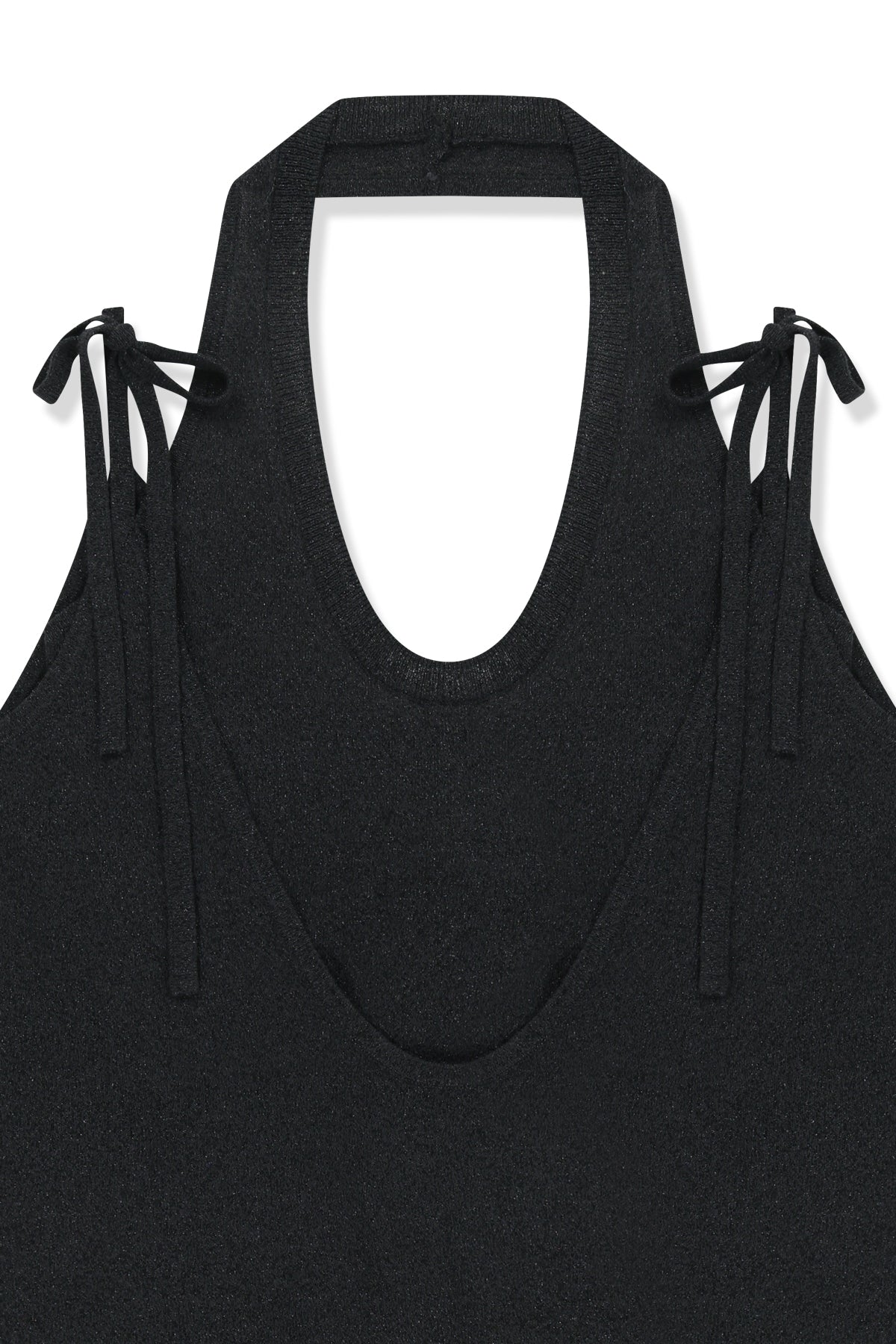 matinkim LAYERED TIE HALTER NECK KNIT TOP IN BLACK