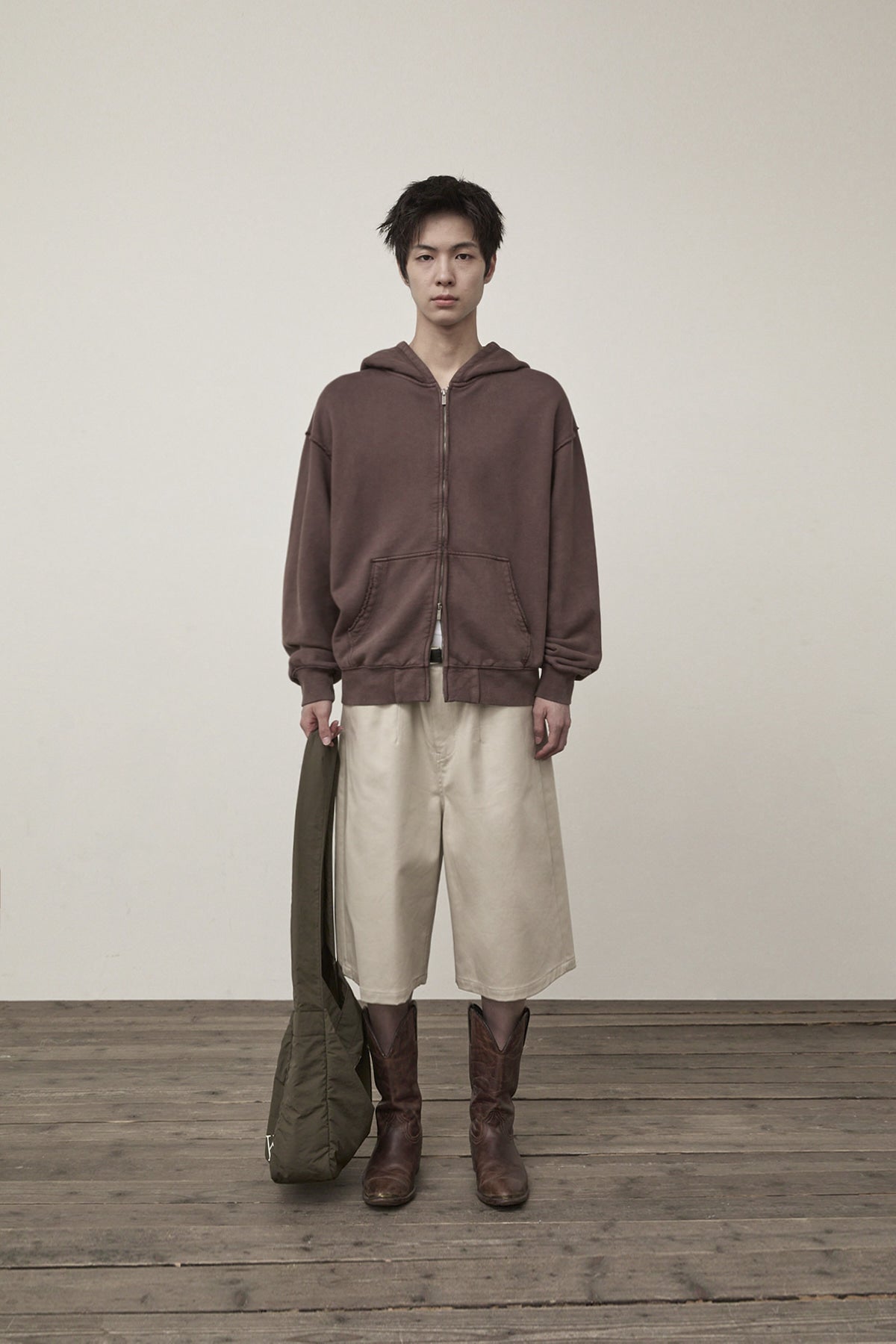 matinkim BACK LOGO WASHED HOODY ZIP UP FOR MEN IN COCOA
