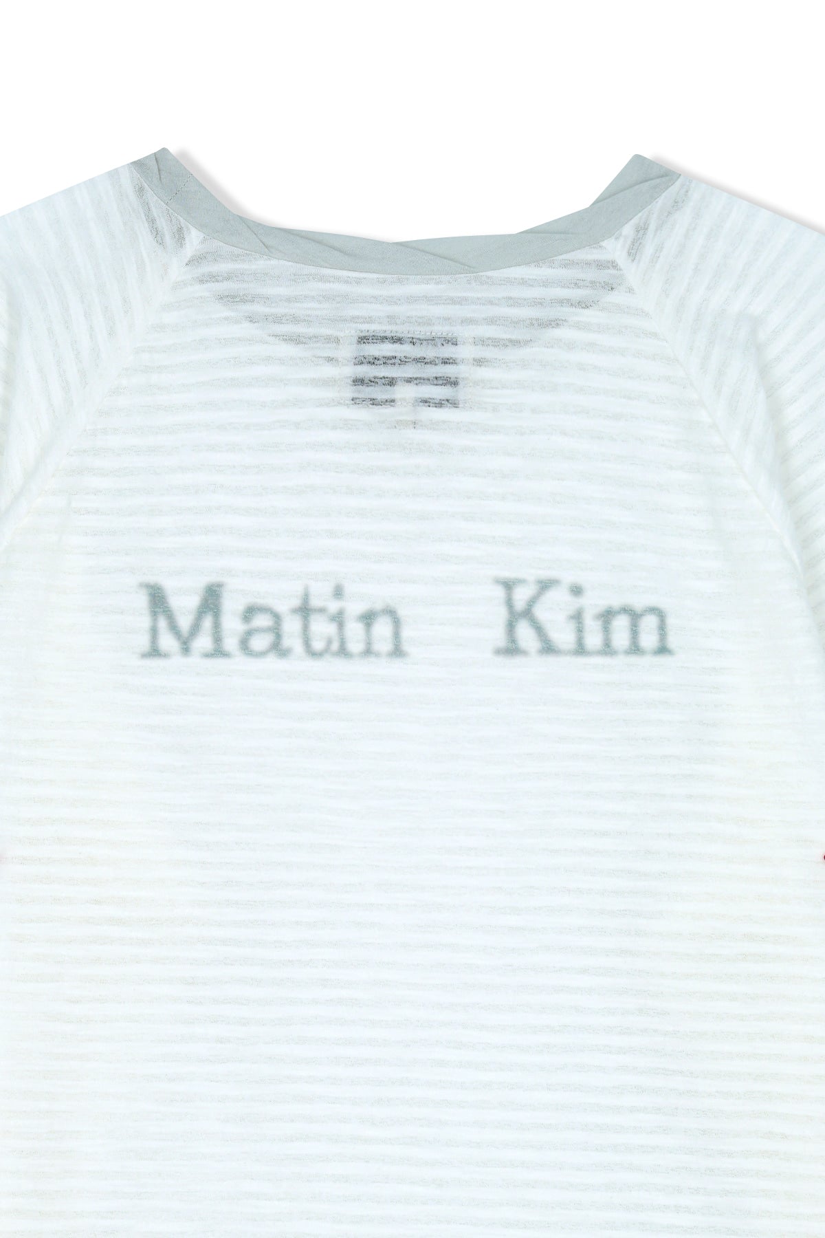 matinkim TWIST BOAT NECK STRIPE LOGO TOP IN WHITE
